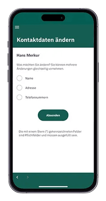 HanseMerkur ServiceApp contact information update screen for changing personal details