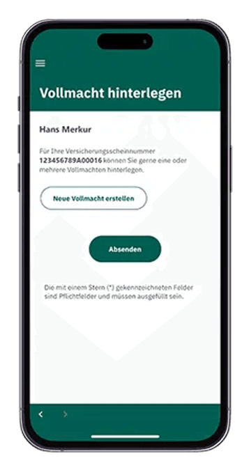 HanseMerkur ServiceApp power of attorney authorization form for granting access permissions