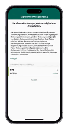 HanseMerkur ServiceApp digital receipt receiving feature with barcode scanning for medical bills